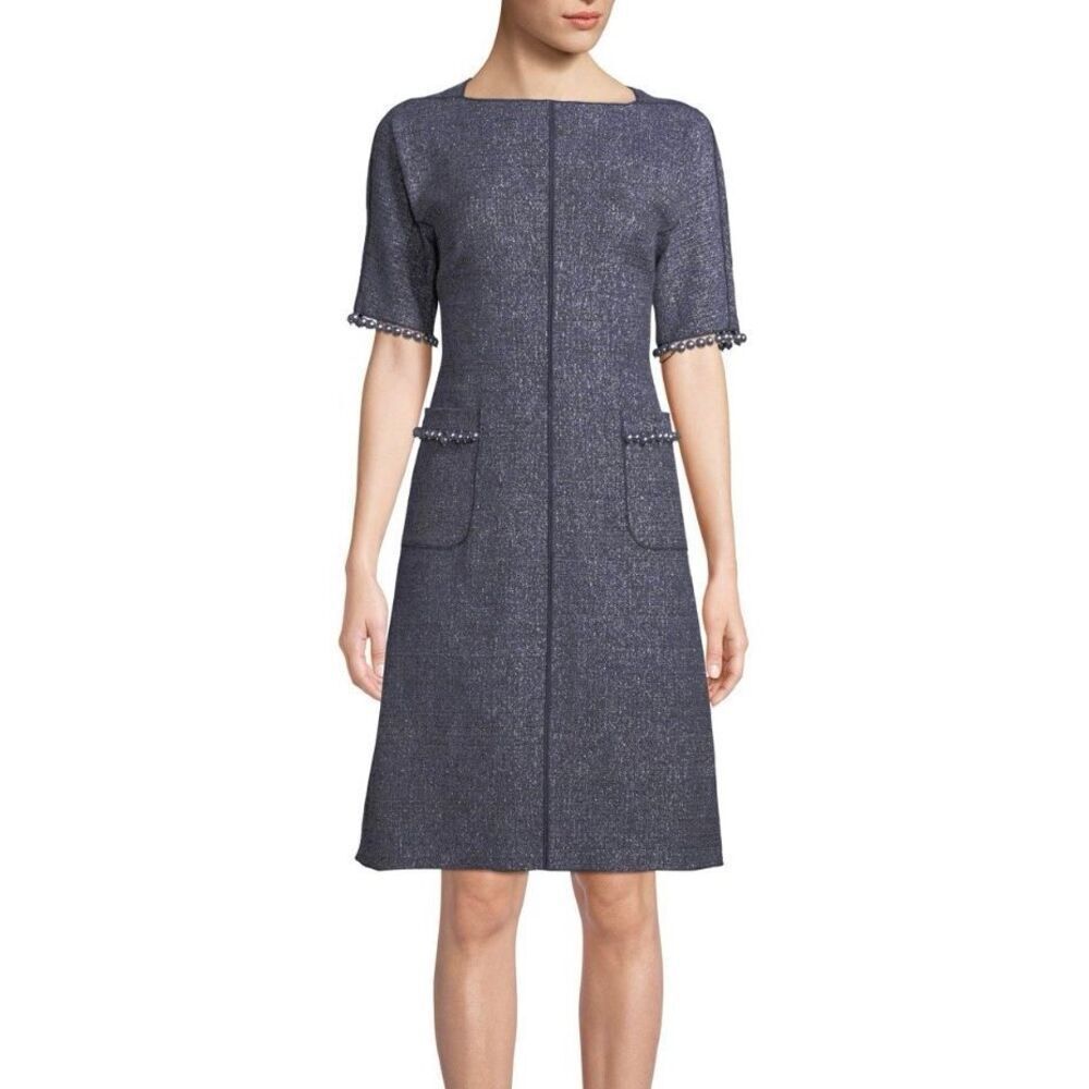 Teri Jon Womens Black Blue Pearl Bead Trim Tweed Sheath Dress Size 18